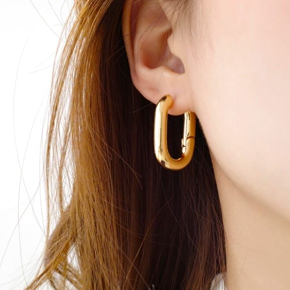 💛18K gold chic O shaped hoop earrings - Picture 4 of 7